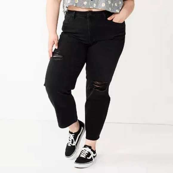 SO Denim - SO High Rise Straight Leg Cropped Jeans Women’s Plus Size 20 | 38W Black Grunge
